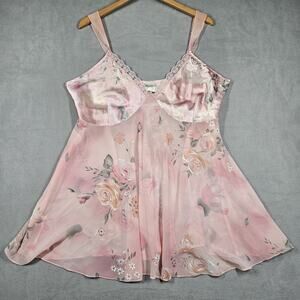 Vintage Secret Treasures Chemise Women 2X Babydoll Cami Pink Floral Fairy Dainty
